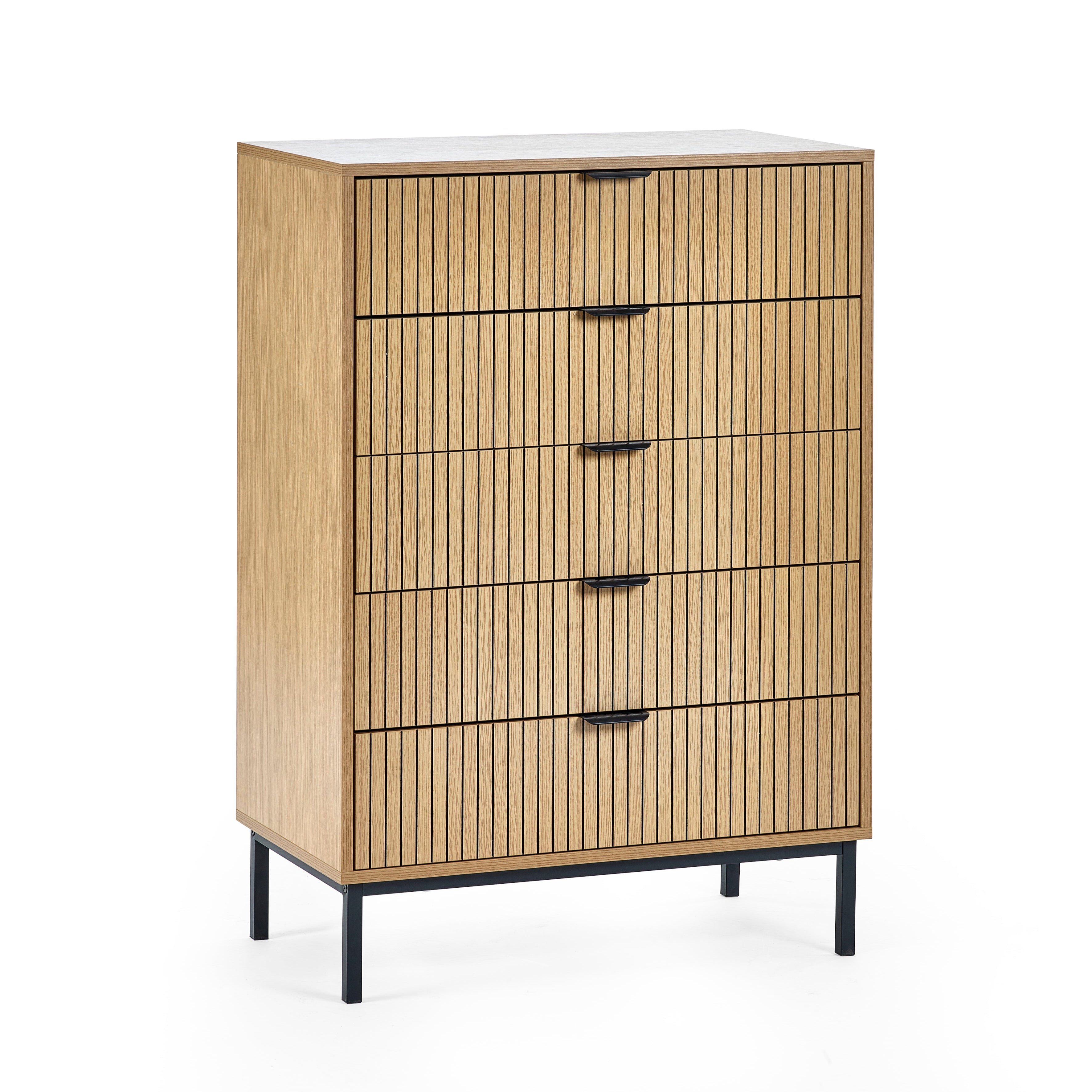 Arya Slatted Oak Wood Chest of Drawers | 5 Drawers